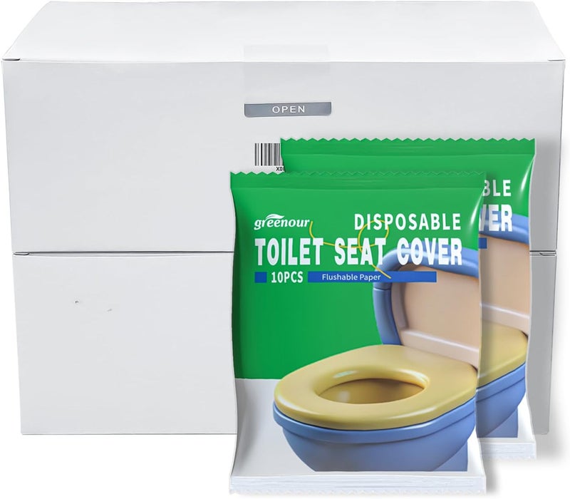 Greenour Toilet Seat Cover Disposable Flushable Travel Pack Extra Large Portable Paper Toilet Seat Covers for Public Restrooms, Airplane-Pack of 10 - Image 4